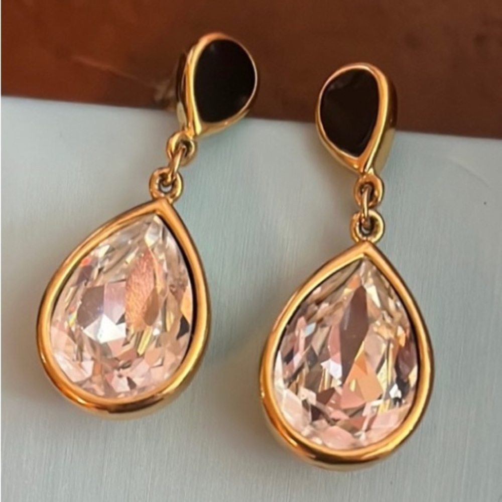 Gold and CZ Teardrop Earrings